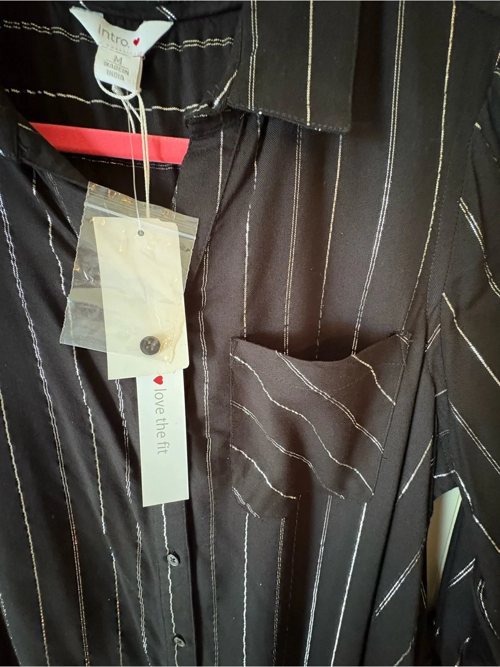 Black Pinstripe Button-Up Tunic Shirt Dress